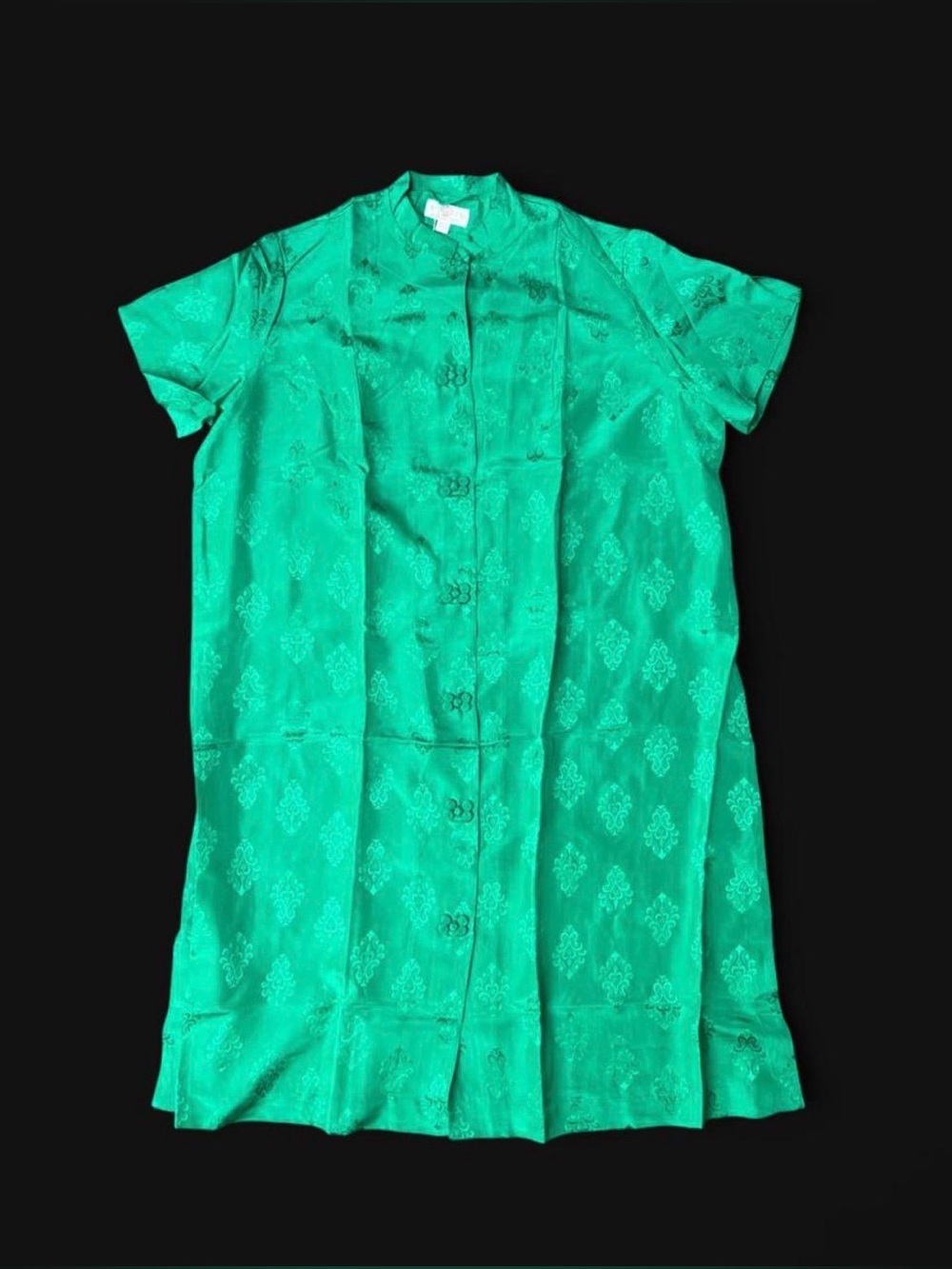 Vintage 1950’s 60’s NWT Dynasty Hong Kong emerald green silk brocade dress